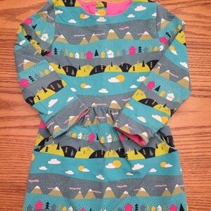 Frugi Alpine Tree House Dress with Pockets - Size 5-6  - Thicker Aqua Dress